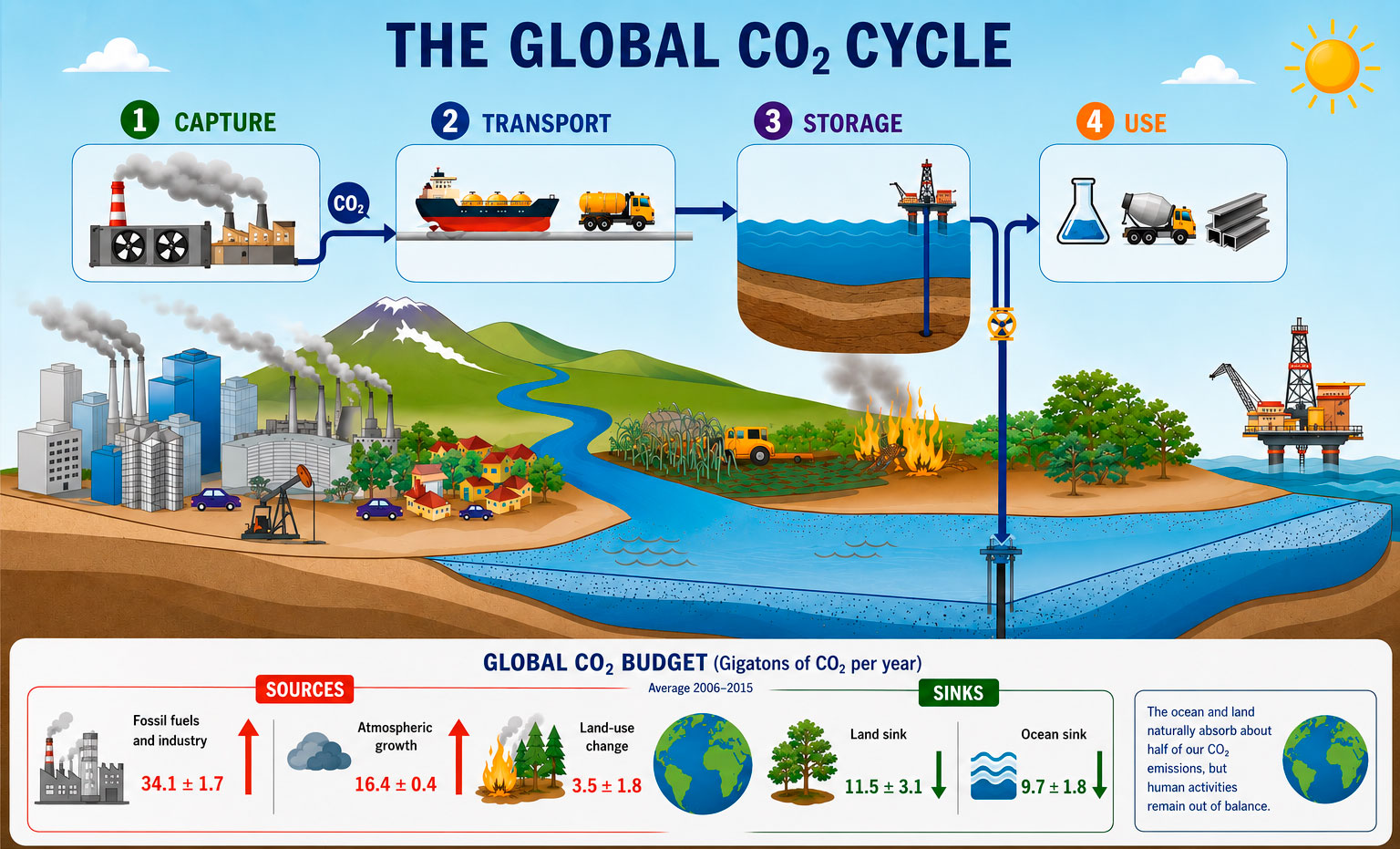 Global CO₂ Cycle Overview, Graphic by Energy Europe Editorial Team